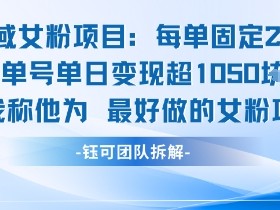 私域女粉项目：每单固定21块，单日变现超1k+，最好做的女粉项目