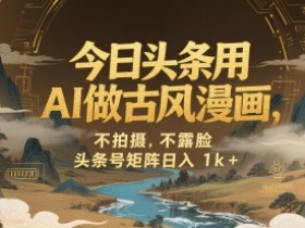 今日头条用AI做古风漫画，不拍摄，不露脸，头条号矩阵日入1k+