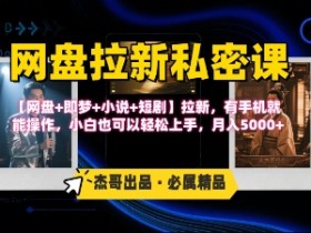 《网盘拉新私密课》第三期躺挣玩法，【网盘+即梦+小说+短剧】拉新，有手机就能操作，月入5k