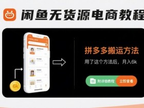 闲鱼无货源电商教程，拼多多搬运方法，用了这个方法后，月入6k(附详细教程)