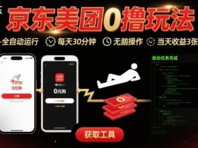 京东美团平台最新0撸玩法，全自动挂G，每天30分钟，无脑操作，当天收益3张【揭秘】