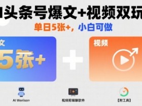 AI头条号爆文+视频双玩法，单日5张+，小白可做【附工具】