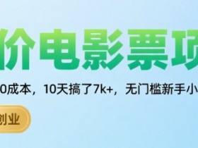 低价电影票项目，操作简单0成本，10天搞了7k+，无门槛新手小白轻松上手【揭秘】
