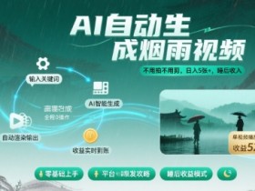 不用拍不用剪！AI自动生成烟雨视频，日入5张+，睡后收入