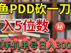 闲鱼PDD砍一刀，一部手机就可以操作，单号日入3张