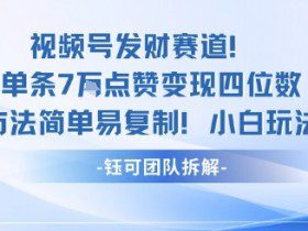 视频号发财赛道单条7W点赞变现四位数方法简单易复制小白玩法