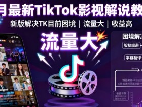8月最新TikTok影视解说教学，新版解决TK目前困境，流量大，收益高