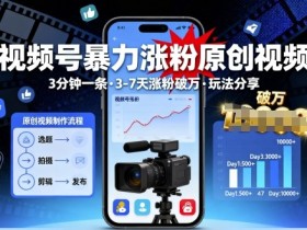 视频号暴力涨粉原创视频，3分钟一条原创视频，3-7天涨粉破万，玩法分享给你