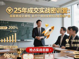 25年成交实战密训营，高客单成交课程，助力个体创业者和企业卖爆产品