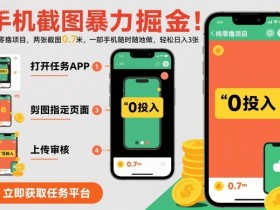 手机截图暴力掘金，两张截图0.7米，一部手机就能做，轻松日入3张【揭秘】