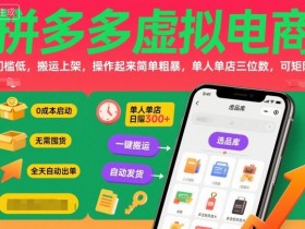 拼多多虚拟电商，门槛低，搬运上架，操作起来简单粗暴，单人单店三位数，可矩阵