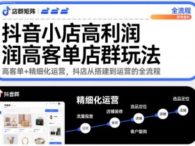 抖音小店高利润高客单店群玩法，高客单+精细化运营，抖店从搭建到运营的全流程