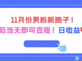 11月份男粉新路子，起号后当天即可变现，日收益4张