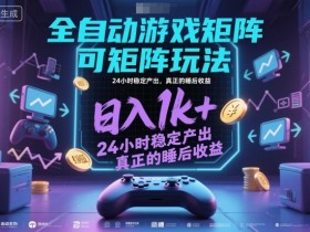 全自动游戏掘金，可矩阵操作，日入1k+，24小时稳定产出，真正的睡后收益【揭秘】