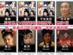 抖音某大V最新影视解说教学，基础+进阶，单条过100万播放，手把手教你做