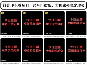 抖音IP运营项目，抖音今日主题玩法，起号门槛低，实现账号稳定增长